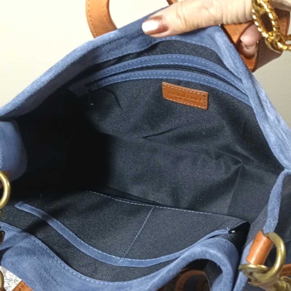 Sundance Made In Italy Suede Large Denim Tote Bag  Leather Straps - Picture 10 of 17